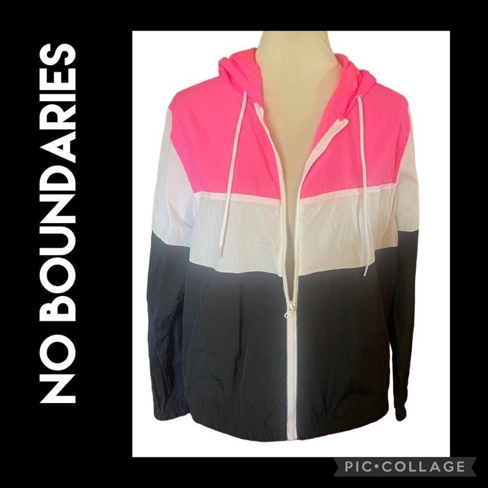 No Boundaries Full Zip Long Sleeve Colorblock Hooded Windbreaker Size XL (15-17)